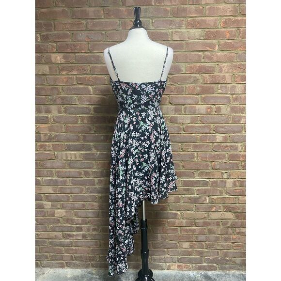 Fanco Black Floral Spaghetti Strap Asymmetrical Dress Size Medium NWT - Picture 6 of 9